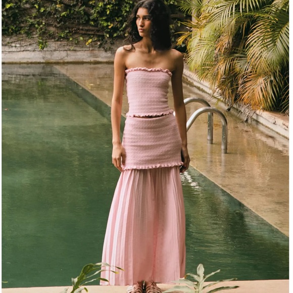Zara NWT combined knit pink midi skirt 4192/042 -  threedaughtersproperties.com